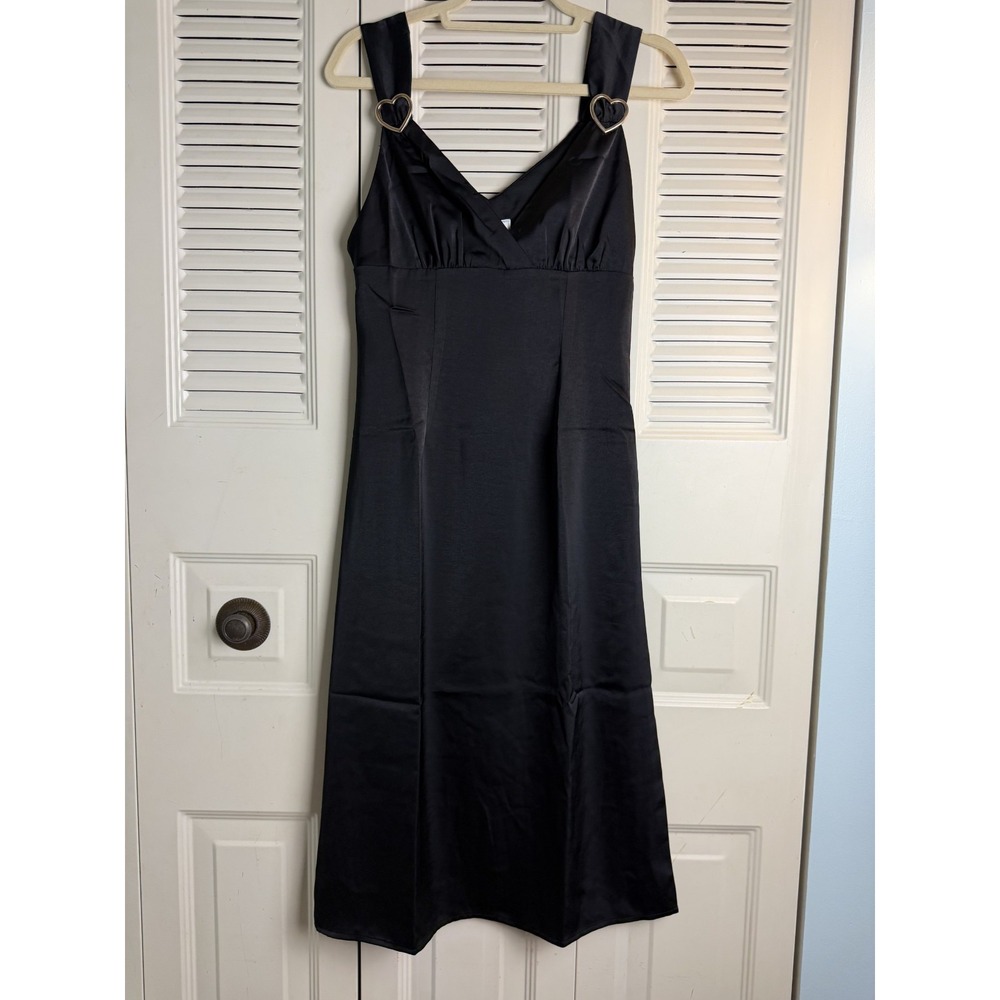 Black Satin Dress S Heart Hardware Empire Y2K Romantic Goth Dark Feminine